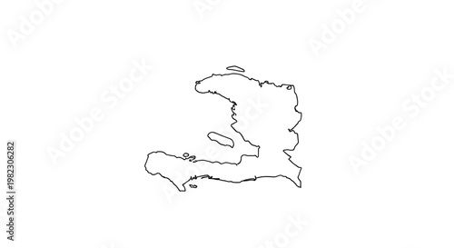 A simple black and white line drawing depicts the geographical outline of the island of haiti