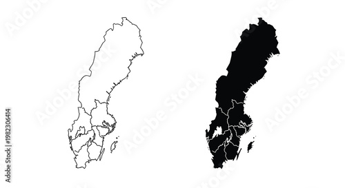 A comparative illustration depicts sweden s outline in both white and solid black renderings high quality
