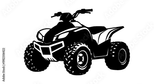 Vector illustration of black and white silhouette of an allterrain vehicle atv quad bike on a transparent background
