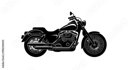 Vector illustration of silhouette of a classic cruiser motorcycle on a transparent background