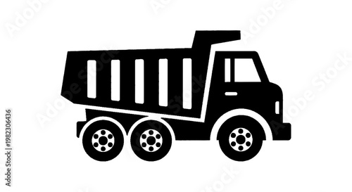 Vector illustration of black silhouette of a dump truck icon on a transparent background