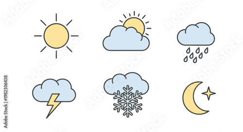 Weather forecast icons on white background.