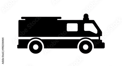 Vector illustration of black silhouette of a fire truck or emergency vehicle icon on a transparent background