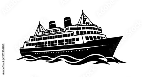 Vector illustration of vector illustration of a cruise ship sailing on the sea on a transparent background