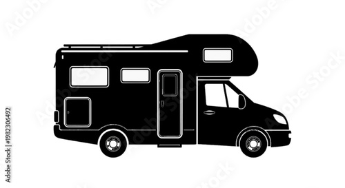 Vector illustration of silhouette of a motorhome camper van on a transparent background