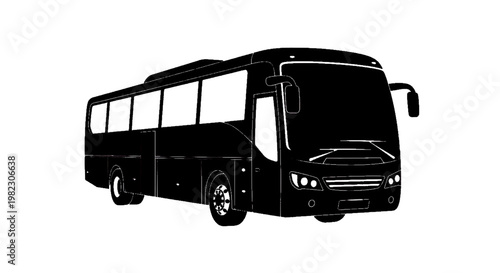 Vector illustration of black silhouette of a modern tourist bus on a transparent background