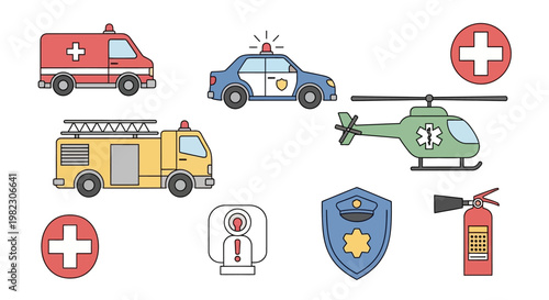 Emergency Vehicles and Medical Symbols.