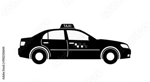 Vector illustration of black silhouette of a taxi car on a transparent background
