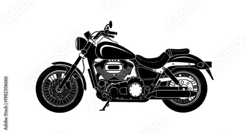 Vector illustration of black silhouette of a cruiser motorcycle on a transparent background