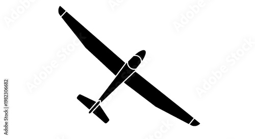 Vector illustration of silhouette of a glider aircraft viewed from above on a transparent background
