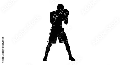 Silhouette of a boxer in fighting stance.
