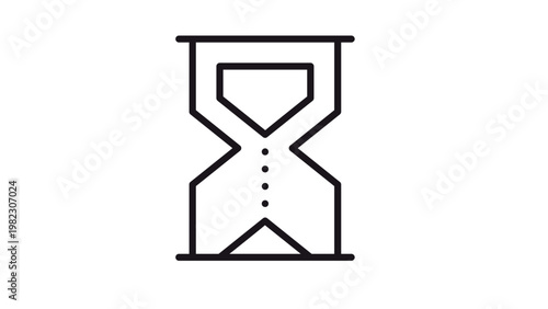 Black minimalist vector icon of an hourglass or sand clock, representing time management, deadlines, and waiting. Clean line art illustration for web design, mobile apps, and business graphics.