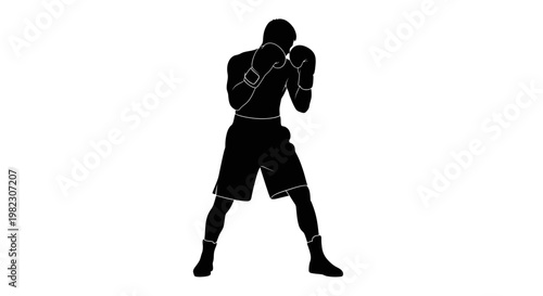 Silhouette of a boxer in fighting stance.