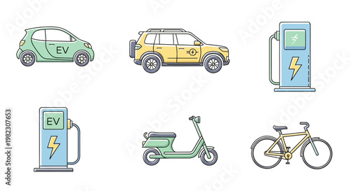 Electric vehicle charging station and bicycles.