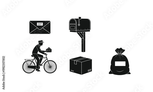 Classic illustrations of traditional mail delivery methods and packages