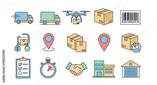 Logistics and delivery service icons.