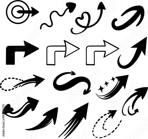 Simple hand drawn arrows set black marker pointers for office and business Vector illustration