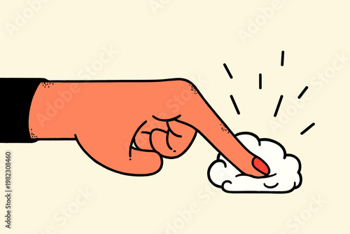 Finger Pressing a Soft Puffy UI Button in Minimalist Style