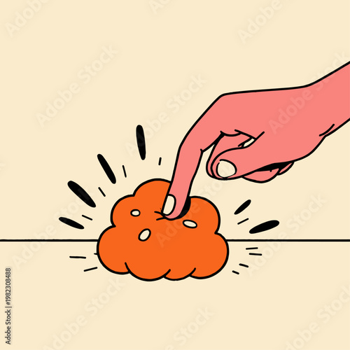 Finger Pressing a Soft Puffy UI Button in Minimalist Style