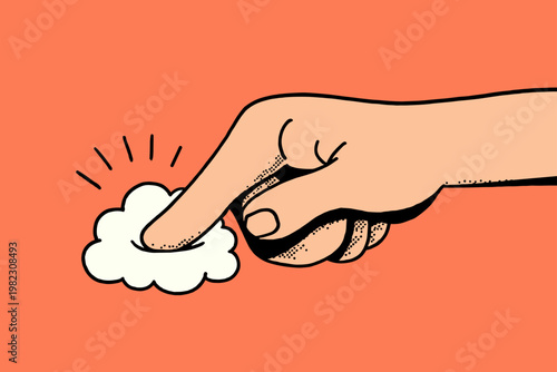 Finger Pressing a Soft Puffy UI Button in Minimalist Style