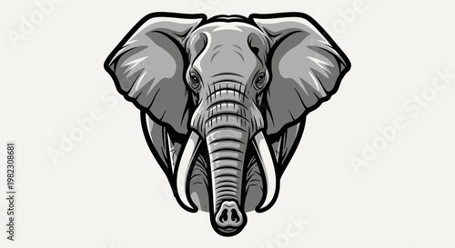 Large Gray Elephant Head Illustration.