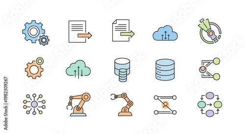 Technology icons for business workflow.