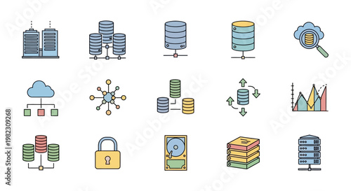 Database servers and data storage icons.
