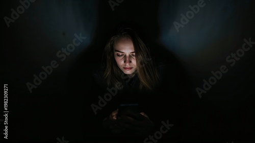 Young woman checking smartphone with relaxed expression indoors
