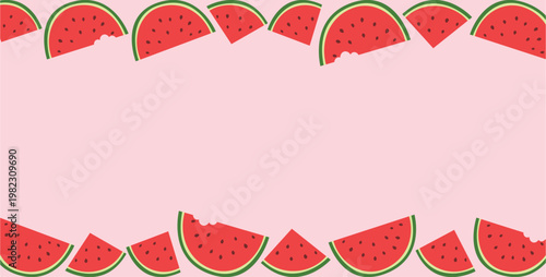 Tableau sur toile Watermelon Border Banner with Pink Copy Space – Juicy Summer Fruit Frame Design