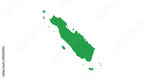 A solid green shape resembling a landmass or island is isolated on a white background