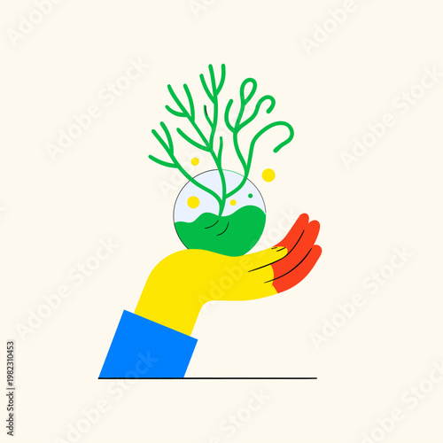 Hand Holding a Bioluminescent Seed Orb in Minimalist Bio-Art