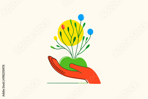 Hand Holding a Bioluminescent Seed Orb in Minimalist Bio-Art