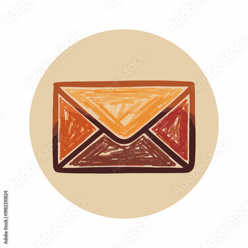 Hand-Drawn Envelope Icon in Warm Colors for Digital Communication, Social Media Posts, Messaging Apps, Blogs, and Creative Designs