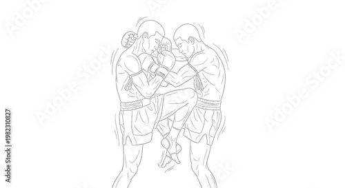 Boxers in intense fighting match.