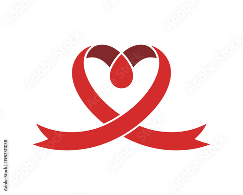 Heart ribbon symbolizes medical support.