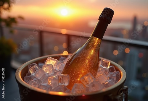 Chilled White Wine Ice Bucket Urban Rooftop Terrace Luxury Escape Outdoor Indulgence