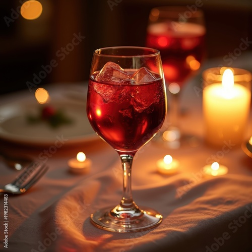 Serene Candlelit Evening Exquisite Crystal Red Wine Captivating Elegance Shadows Dinner Atmosphere