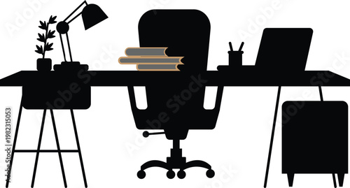 Minimalist office desk setup icon with computer workspace scene