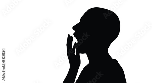 Simple vector illustration of a tired person yawning, silhouetted against a stark white background.