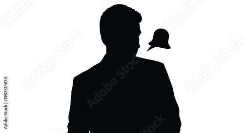 Silhouette of a business person thinking about notification alerts in this clean professional vector graphic illustration