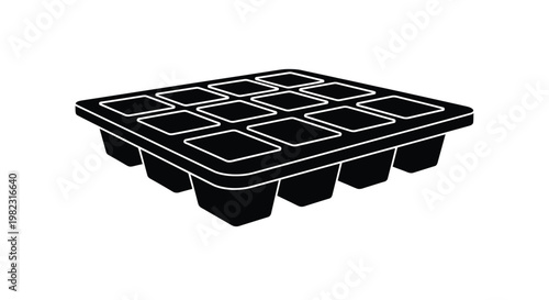 Black ice cube tray isolated on a white background silhouette
