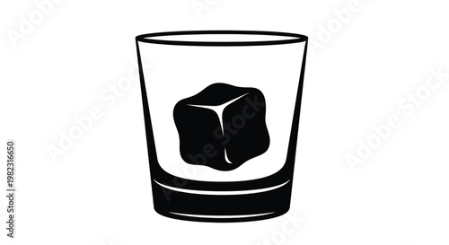 A black silhouette of a glass with ice minimalist design silhouette