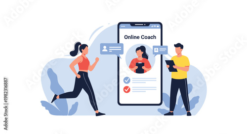 Fitness enthusiast training with help from a professional online personal trainer through a mobile coaching application.