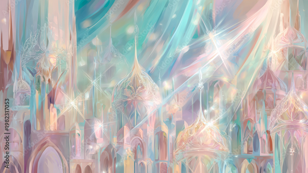 Obraz premium Fantasy Dream Palace with Glittering Light, Magical Kingdom Architecture