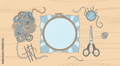 Embroidery tools and supplies illustration.