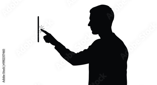Male silhouette illustration showing a finger interacting with a touch screen vector graphic design
