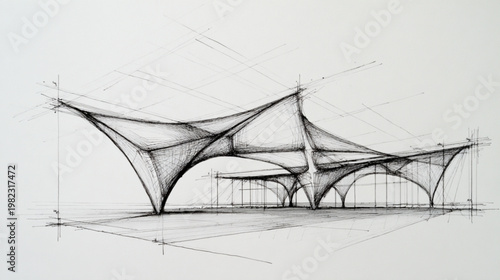 Architectural Sketch Of Futuristic Canopy Structure For Conceptual Design Backgrounds