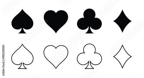 Four playing card suits are shown in both filled and outline forms