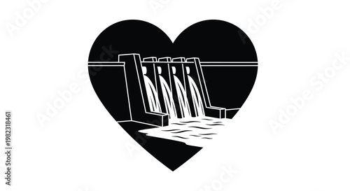 A heart shaped dam structure presented as a striking silhouette