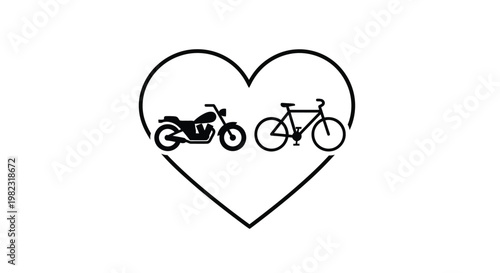 A black heart shape contains a motorcycle and bicycle silhouette